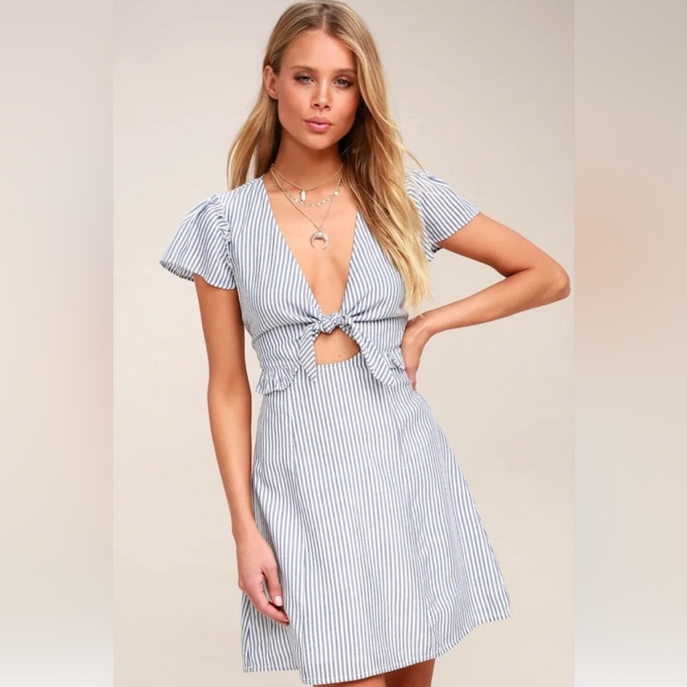 Lulus Striped Blue and White Tie-Front Dress